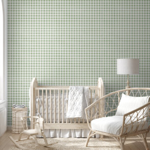 Neutral Sage Green Small Gingham Pattern Wallpaper