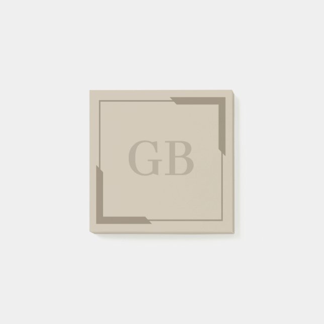 Neutral Sand Bold Corners Elegant Monogram Post-it Notes (Front)