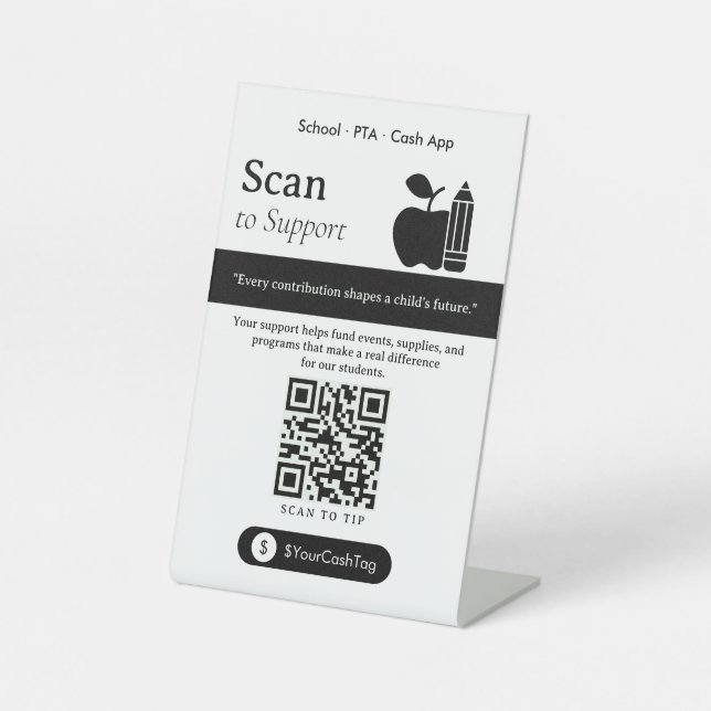 Neutral Scan to Tip QR Code Sign Cash App Tips  (Front)