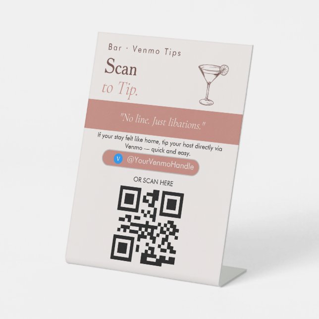 Neutral Scan to Tip QR Code Sign | Venmo Tips (Front)
