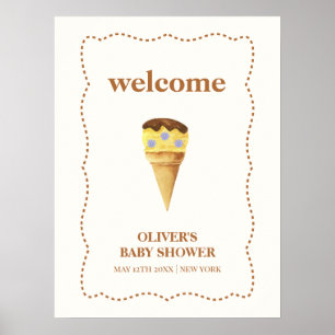 Neutral Scoop Ice Cream Boy Baby Shower Welcome Poster