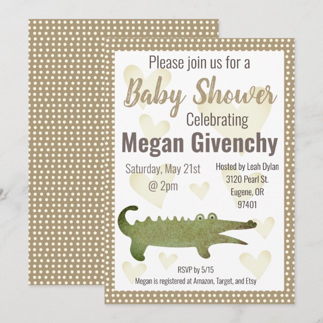 Neutral Sepia Alligator Baby Shower Invitation (Front/Back)