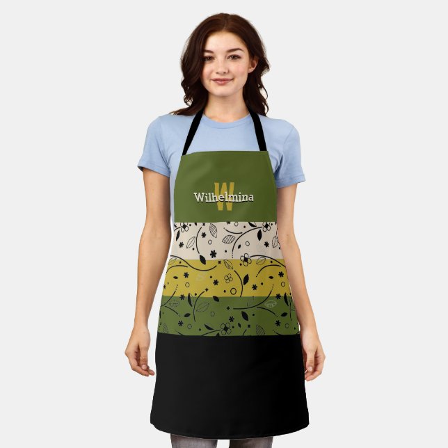 Neutral Shades | Floral | Personalized Monogram Apron (Worn)