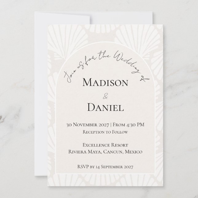 Neutral Shell Destination Wedding Invitation (Front)