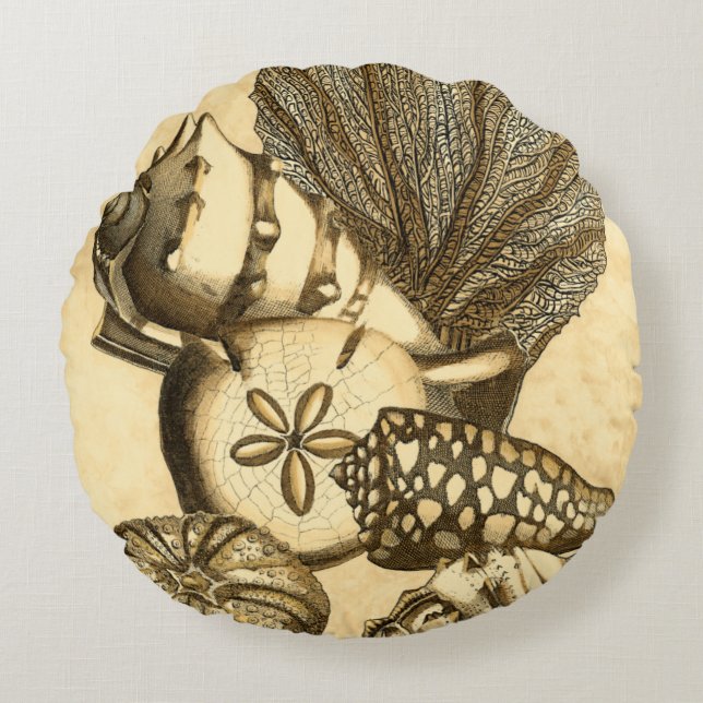 Neutral Shells and Coral Collection Round Pillow (Front)