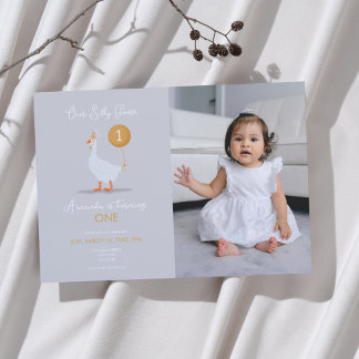 Neutral Silly Goose First Birthday Photo Invitation