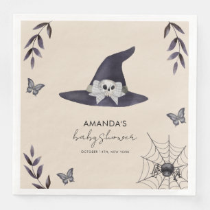 Neutral Simple Little Boo Witch Hat Baby Shower Napkin