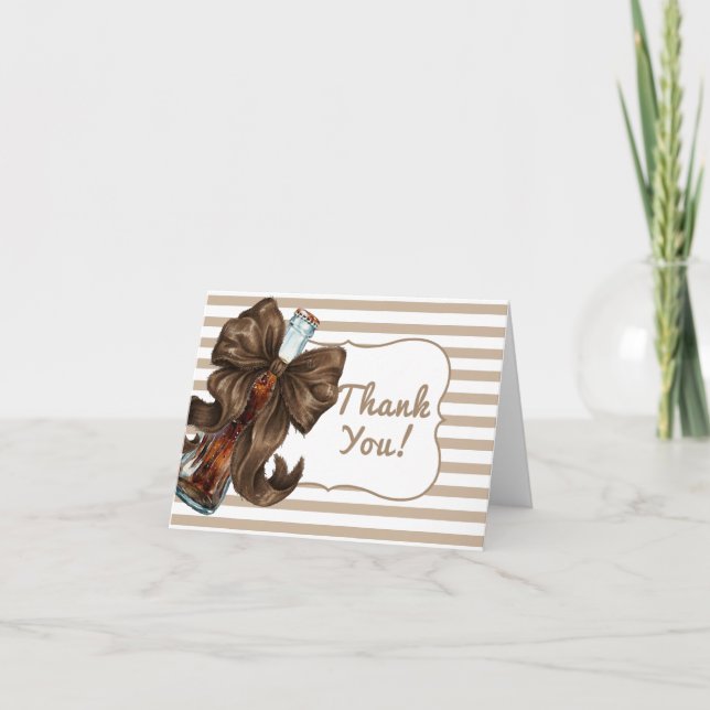 Neutral Soda Bow Baby Shower Thank You Card (Front)