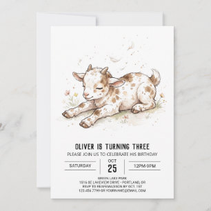 Neutral Spotted Goat Birthday Invitation