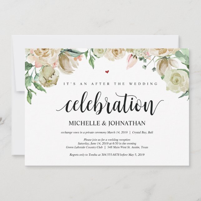 Neutral Spring Elopement Reception Invitation Card (Front)