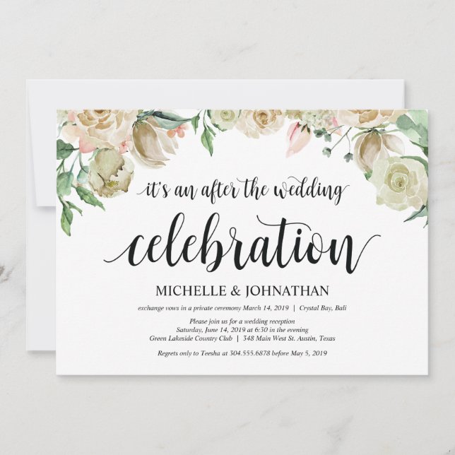 Neutral Spring Elopement Reception Invitation Card (Front)