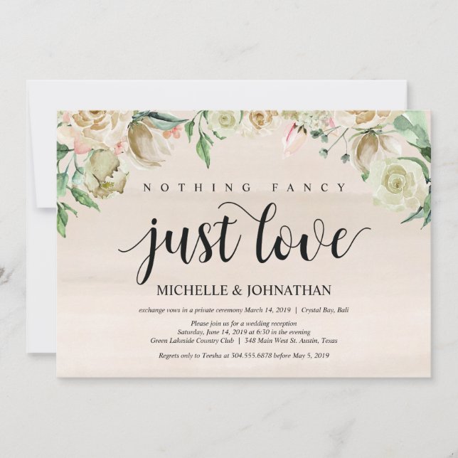 Neutral Spring Elopement Reception Invitation Card (Front)