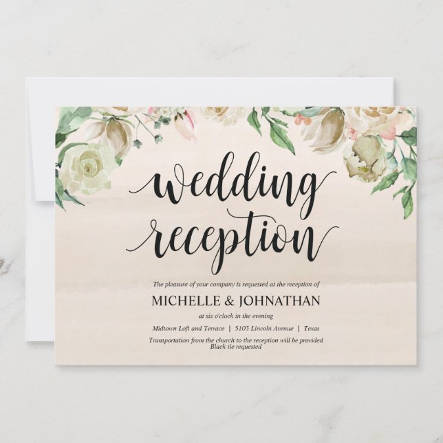 Neutral Spring Wedding Reception Invitation Card (Front)