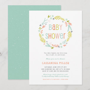 Neutral Spring Wreath Baby Shower Invitation