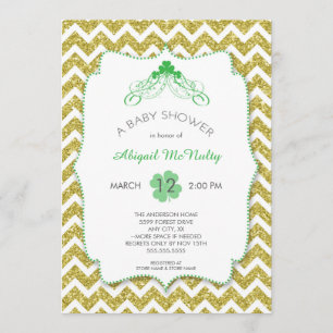 NEUTRAL St Patrick's Day Baby Shower gold glitter Invitation