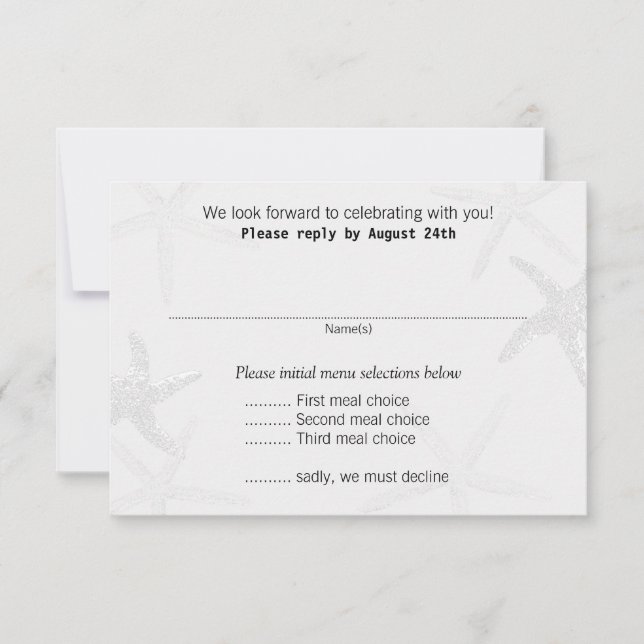Neutral Starfish Beach Wedding Menu Répondre Carte (Devant)