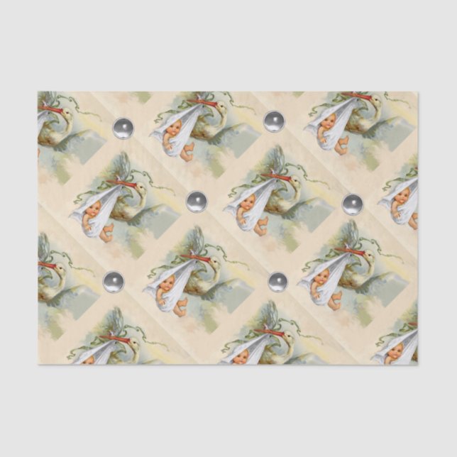 NEUTRAL STORK BABY SHOWER WHITE GEMSTONES TISSUE PAPER (Front)