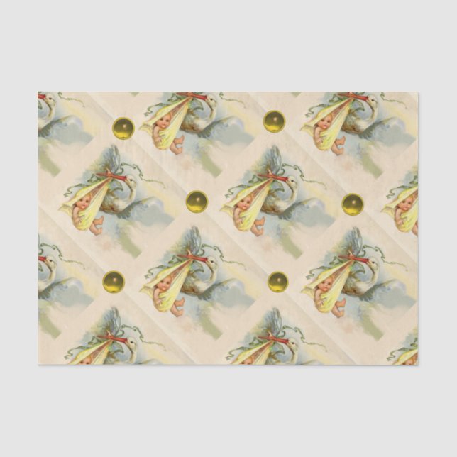 NEUTRAL STORK BABY SHOWER YELLOW GEMSTONES TISSUE PAPER (Front)