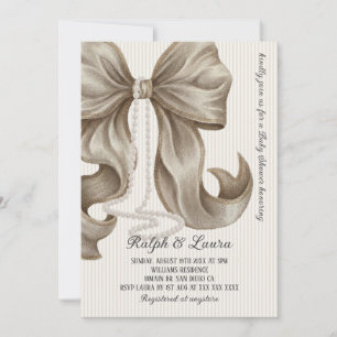 Neutral Striped Bow Girl Baby Shower Invitation