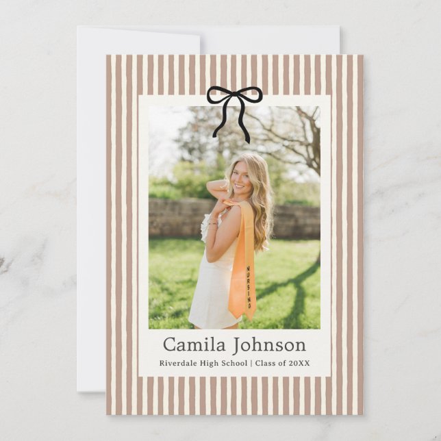 Neutral Striped Graduation Invitation (Devant)