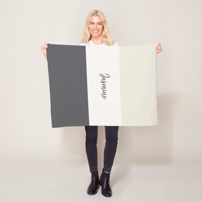Neutral stripes personalize name fleece blanket (In Situ)