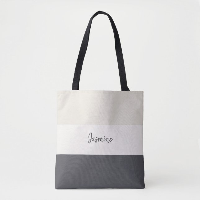 Neutral stripes personalize name tote bag (Front)