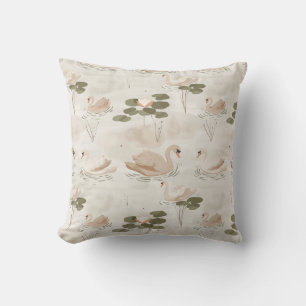 Neutral Swan Pattern Throw Pillow