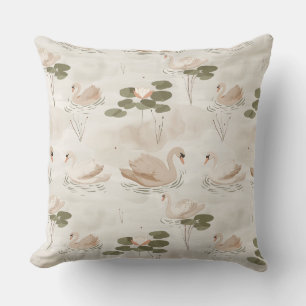 Neutral Swan Pattern Throw Pillow