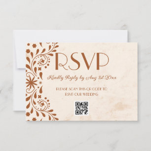 Neutral Talavera Floral Wedding QR code RSVP Card
