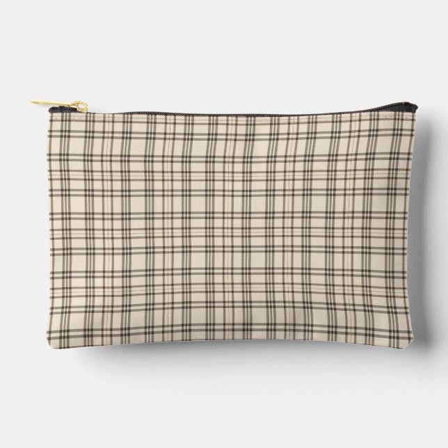  Neutral Tan and Beige Fine Tartan Accessory Pouch (Front)