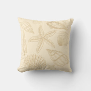 Neutral Tan Beige Seashell Shells Beach House Throw Pillow