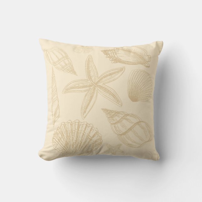 Neutral Tan Beige Seashell Shells Beach House Throw Pillow (Front)