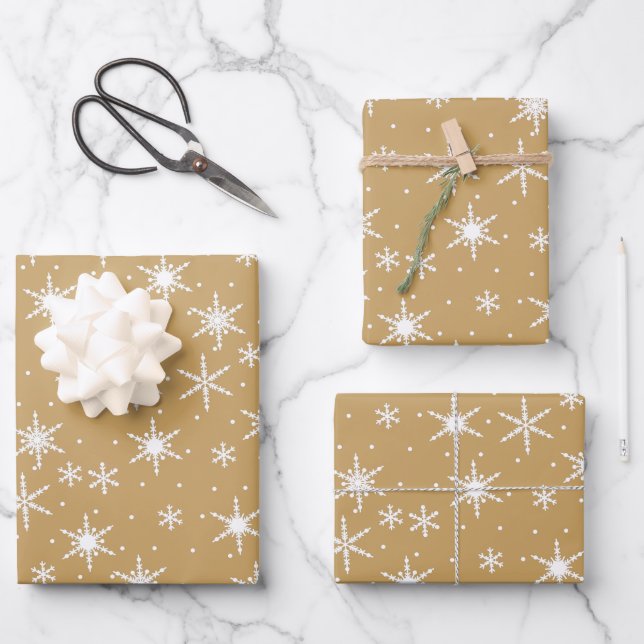 Neutral Tan Boho Snowflake Pattern Wrapping Paper Sheet (Front)