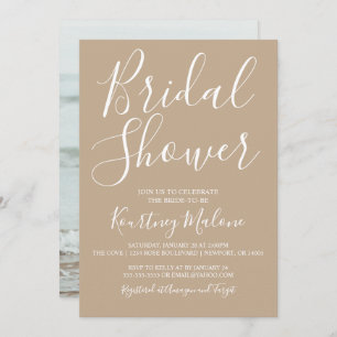 Neutral Tan Bridal Shower Photo Invitation