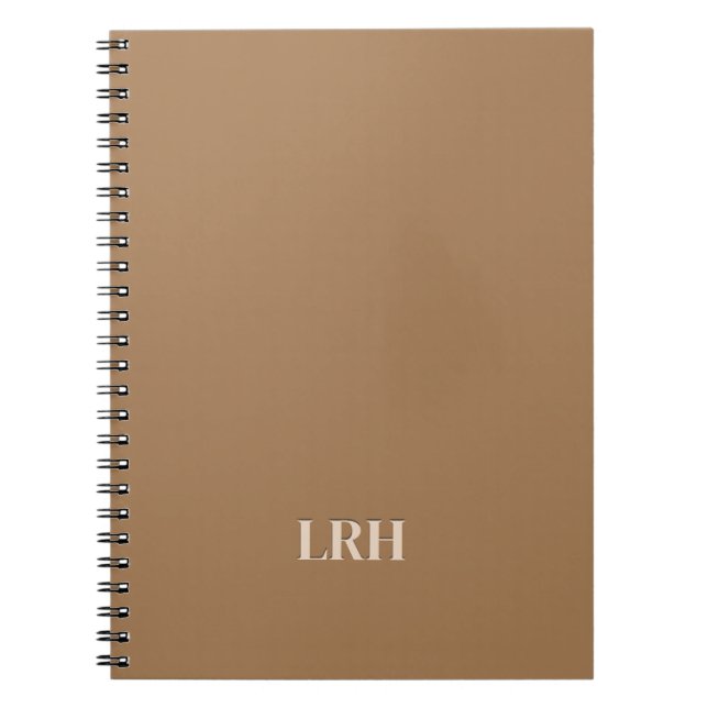 Neutral Tan Brown Simple Initial Monogram Notebook (Front)