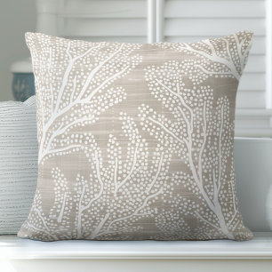 Neutral Tan Coral Throw Pillow