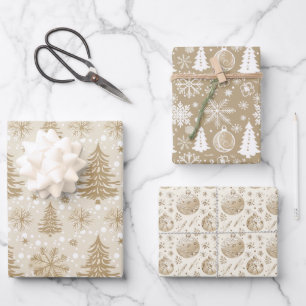 Neutral Tan Festive Christmas Images Wrapping Paper Sheet