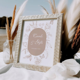 Neutral Tan Floral Line Art Cards and Gifts Poster