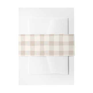 Neutral Tan Gingham Invitation Belly Band