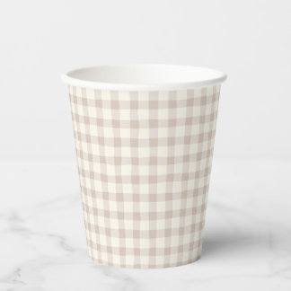 Neutral Tan Gingham Paper Cups