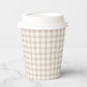 Neutral Tan Gingham  Paper Cups