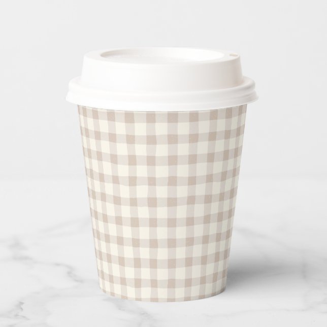 Neutral Tan Gingham  Paper Cups (Front)