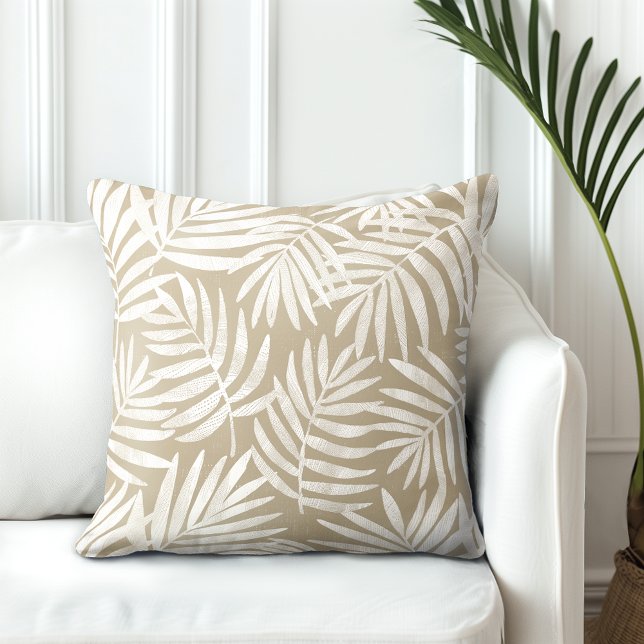 Neutral Tan Palm Leaves Throw Pillow (Creator Uploaded)