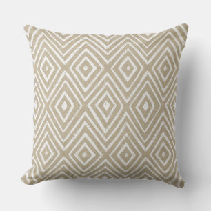 Neutral Tan & White Diamond Chevron Geometric Throw Pillow