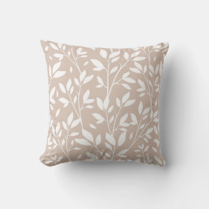 Neutral Tan White Leaf Farmhouse Country Pattern Throw Pillow
