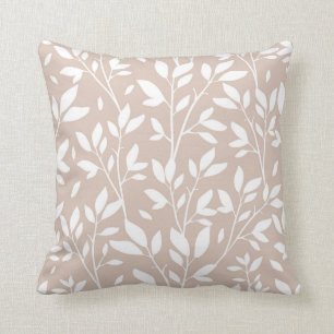 Neutral Tan White Leaf Farmhouse Country Pattern Throw Pillow
