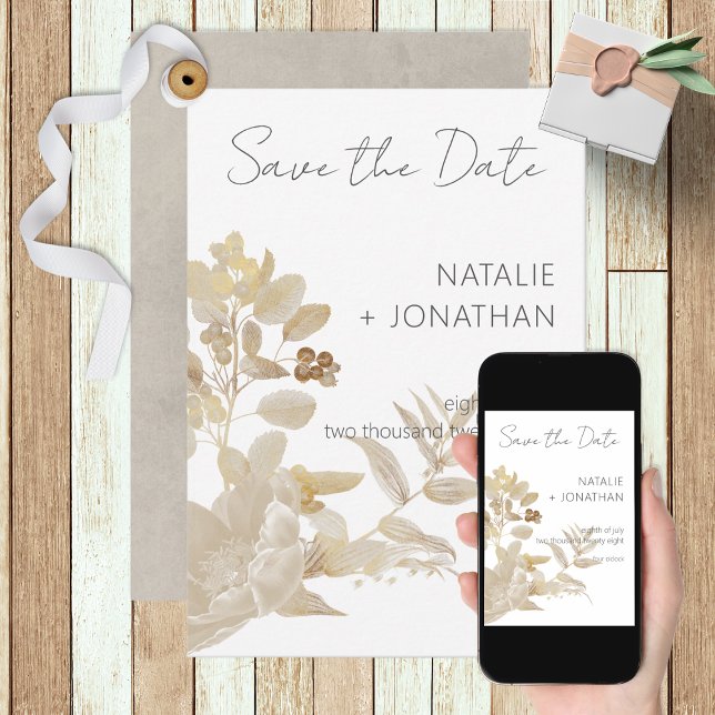 Neutral Tan Wildflowers Modern Wedding Save The Date (Creator Uploaded)