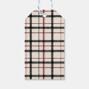 Neutral tartan white black and red gift tags