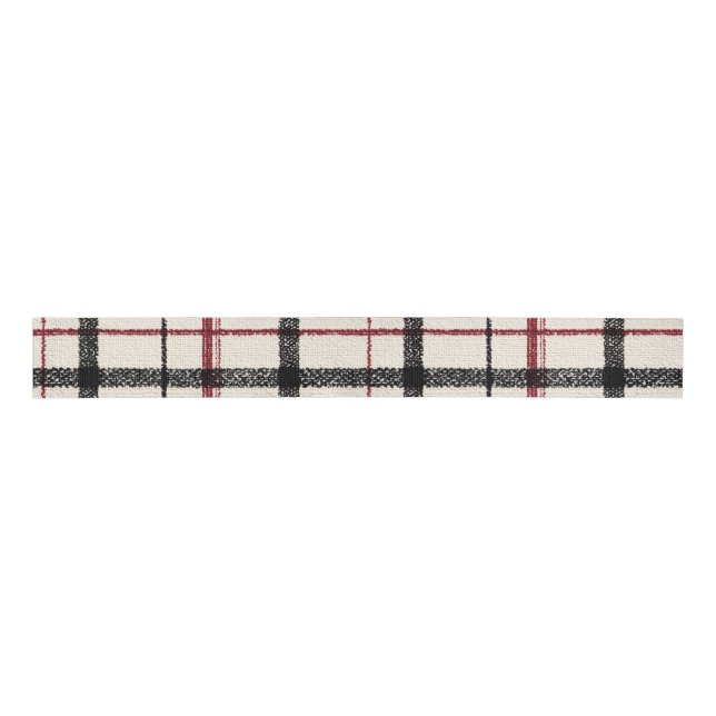 Neutral tartan white black and red grosgrain ribbon (Front)