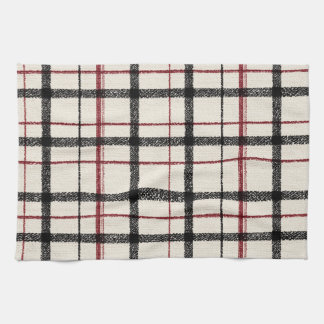 Neutral tartan white black and red kitchen towel